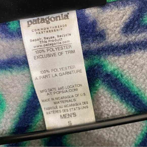 Patagonia Synchilla Snap T Fleece Grey Green Blue Mountain Siete Print Small - Picture 7 of 10